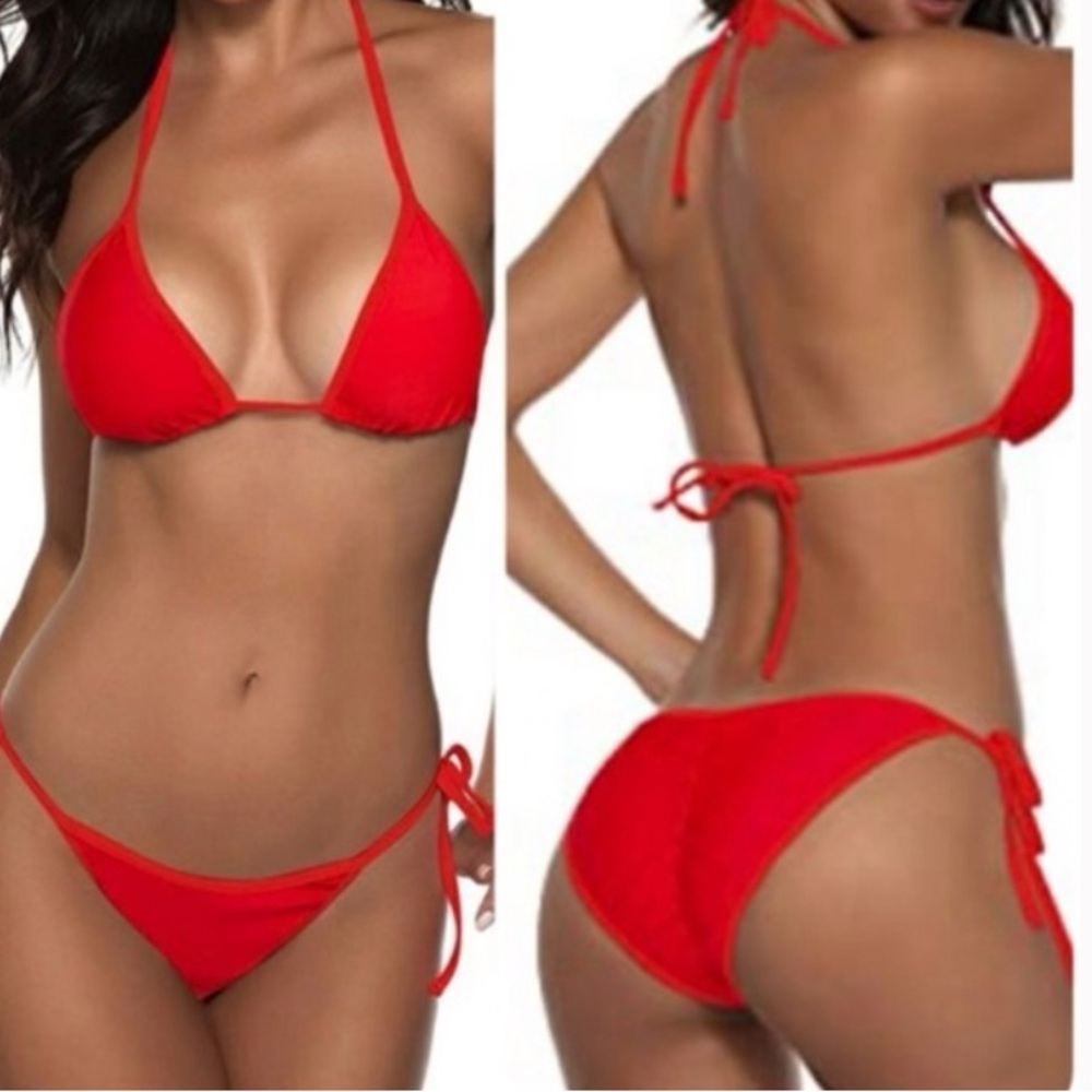 Red Halter Bikini Set Size Large - Picture 3 of 4